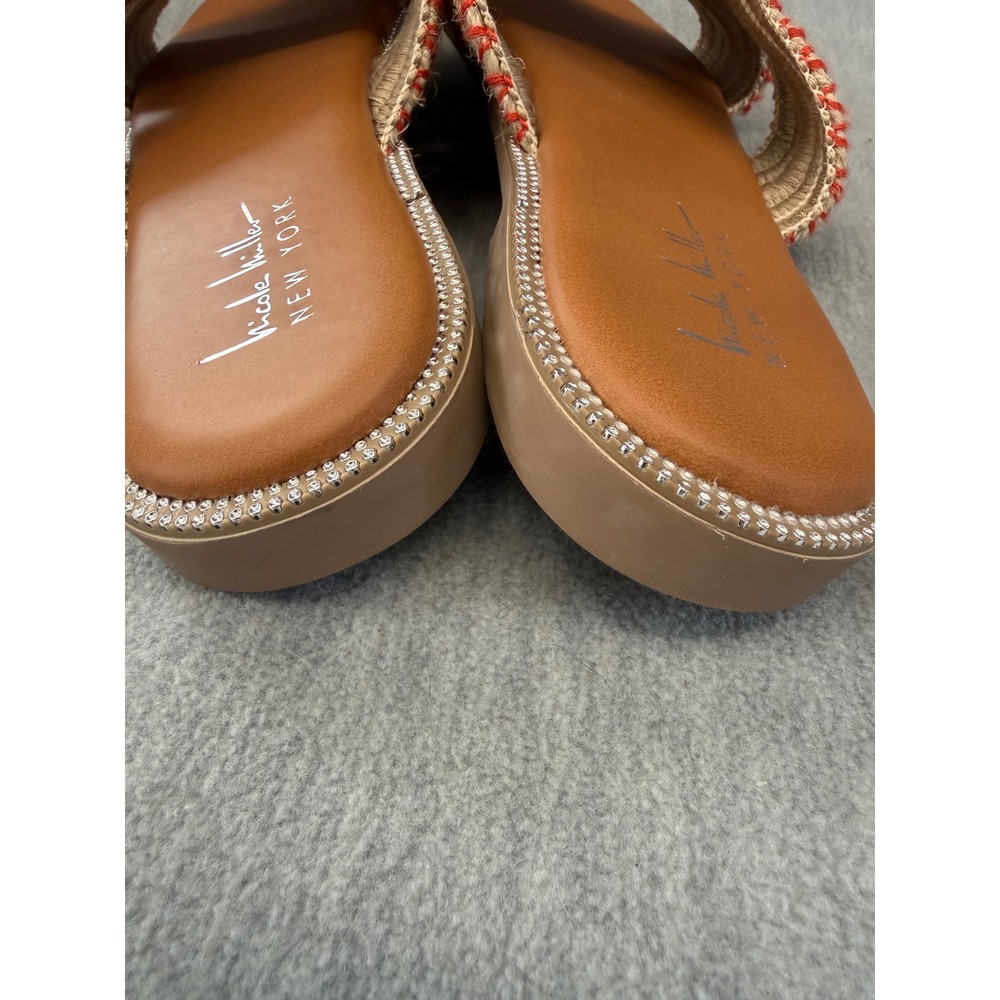 Nicole Miller‎ Kesty Slide Sandal 8.5 Tan Orange Boho Rhinestone Jute Espadrille - Picture 4 of 8